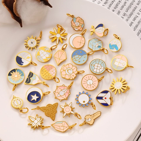 Edelstahl Himmlische Charms Für Schmuckherstellung DIY Emaille Sonne Mond Stern Herz Geometrische Anhänger Halskette Armband Bastelbedarf