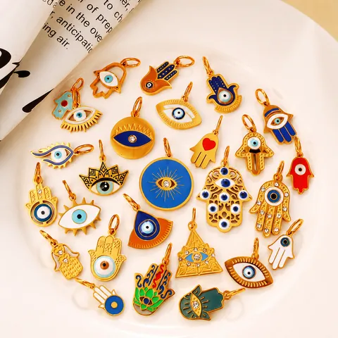 Vintage Edelstahl Hand Der Fatima Böser Blick Anhänger Für Schmuckherstellung Gold Emaille Strass DIY Charms Zubehör
