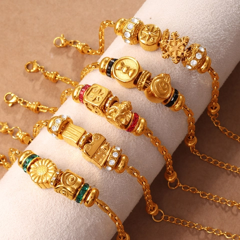 Pulsera de Charms de Acero Inoxidable Chapada en Oro para Mujer con Colgante de Copo de Nieve Estrella Joyas de Estras Regalo