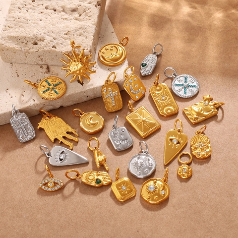 Vintage Edelstahl Anhänger DIY Schmuck Charms Sonne Mond Böses Auge Hamsa Hand Kreuz Herz Anhänger Für Halsketten Herstellung