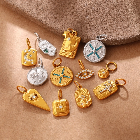 Vintage Edelstahl Anhänger DIY Schmuck Charms Sonne Mond Böses Auge Hamsa Hand Kreuz Herz Anhänger Für Halsketten Herstellung
