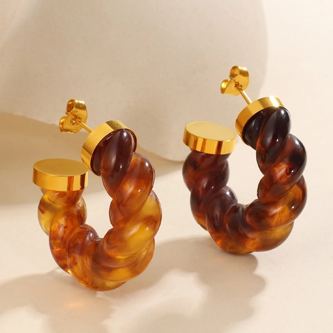Vintage Roestvrij Staal Twist Hars Creolen Voor Dames U-Vormig Amber Wit Emaille Geometrische Mode Sieraden Oorbellen