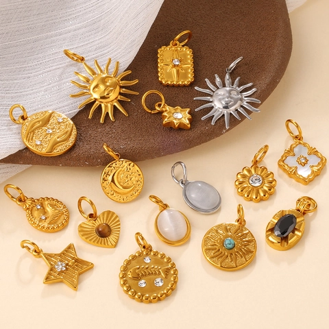 Bohemian Stainless Steel Pendants Sun Moon Star Heart Flower Fish Bone Charms For DIY Necklace Bracelet Jewelry Making