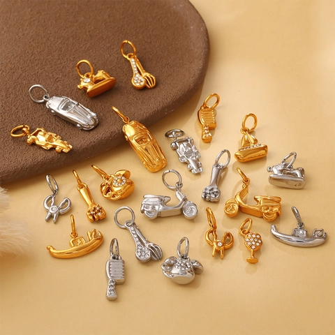 Roestvrijstalen DIY Bedels Hangers Motorfiets Telefoon Kam Vorm Goud Zilver Strass Ingelegde Sieraden Maken Accessoires