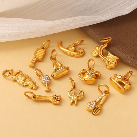 Roestvrijstalen DIY Bedels Hangers Motorfiets Telefoon Kam Vorm Goud Zilver Strass Ingelegde Sieraden Maken Accessoires