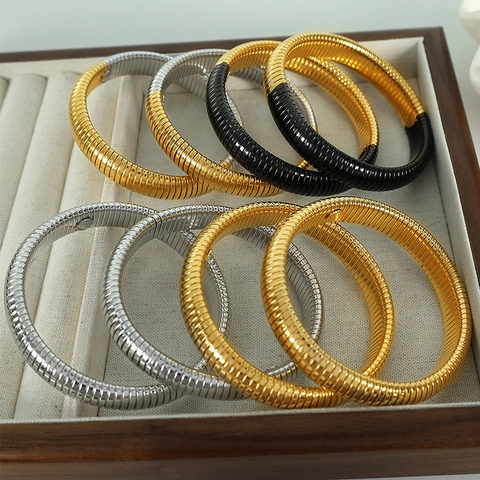Vintage Stainless Steel Tubogas Elastic Bracelet For Women Wide Color Block Snake Bone Hip Hop Fashion Jewelry Hand Cuff