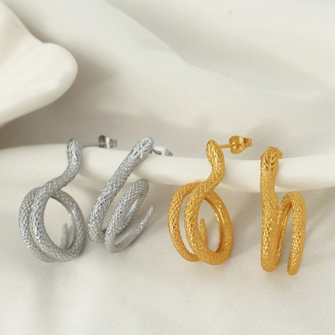 Vintage Edelstahl Schlange Geformte Creolen Für Damen 18K Vergoldet Tier Muster Chic Statement Ohrstecker Schmuck