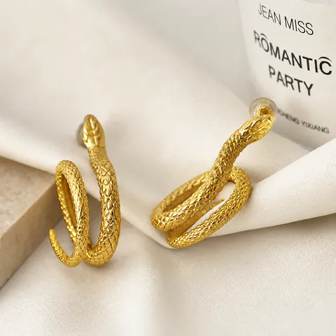 Vintage Edelstahl Schlange Geformte Creolen Für Damen 18K Vergoldet Tier Muster Chic Statement Ohrstecker Schmuck