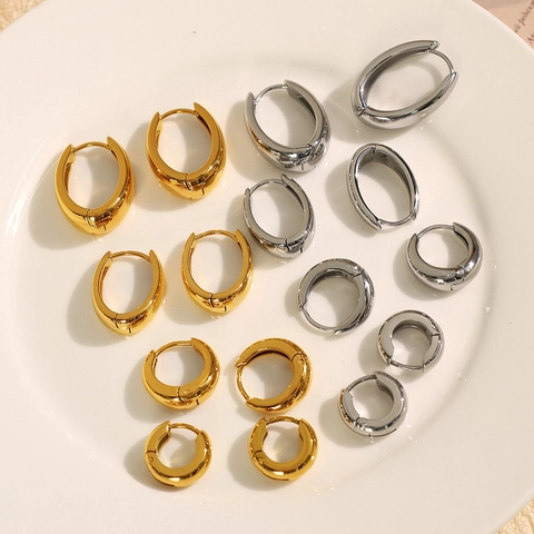 Pendientes de Aro en Forma de C de Acero Inoxidable Minimalistas Para Mujer Pendientes Huggie Geométricos Ovalados Bañados en Oro Plata 18K