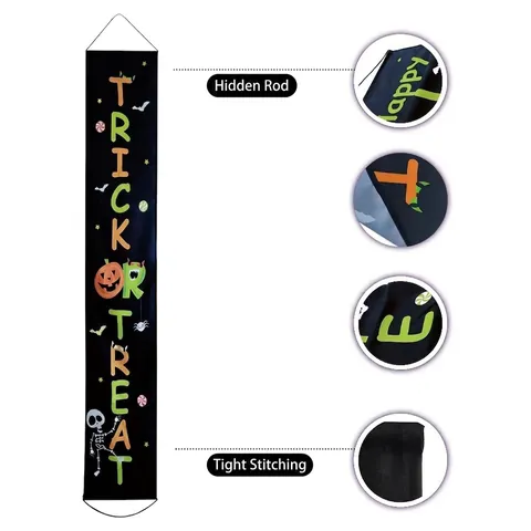 Set di Striscioni per Portico di Halloween Trick Or Treat Zucca Scheletro Banner Decorativi Sospesi per Decorazione Festa