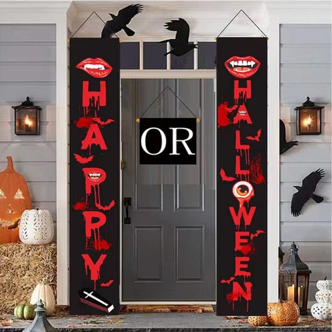 Oxford Cloth Halloween Porch Banner Red Lips Vampire Drip Decor For Outdoor Entryway Yard Party Halloween Decoration Hanging Flag