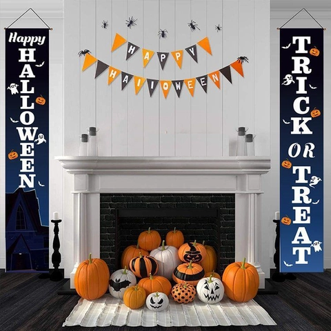 Set di Banner per Portico di Halloween Happy Halloween Trick Or Treat Bandiera da Appendere per Porta Esterna Interna Decorazioni