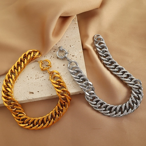 Set Gioielli Vintage in Acciaio Inossidabile Catena Maglia Cubana Collana Bracciale Per Uomo Donna Hip Hop Punk Oro Argento