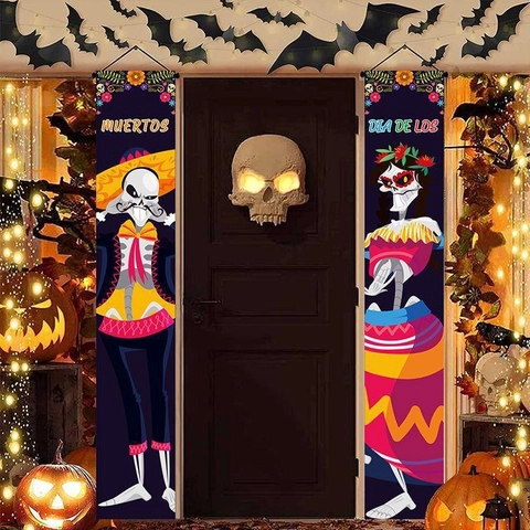 Tag Der Toten Banner Dekoration Mexikanische Dia De Los Muertos Türschild Polyester Skelett Halloween Party Deko