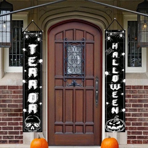 Halloween Porch Sign Banner Decoration Polyester Terror Halloween Couplet For Front Door Outdoor Party Decor Home Ornament