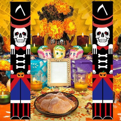 Banner per Porta Scheletro Schiaccianoci di Halloween Decorazione da Appendere All'aperto Dolcetto o Scherzetto Bandiera in Poliestere