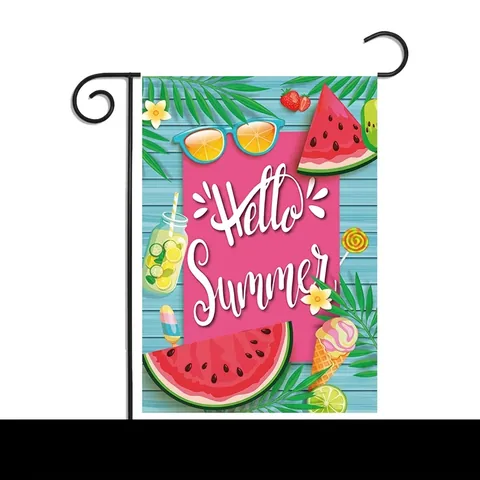 Sommer Gartenflagge Mit Schwarzem Metallständer Doppelseitig Leinen Willkommen Hof Deko Outdoor Dekobanner Für Haus Garten