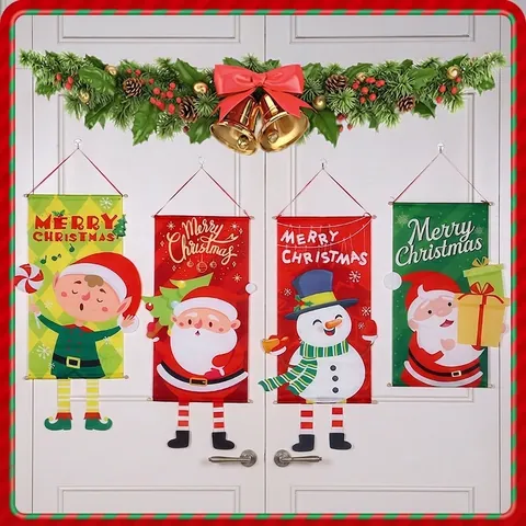 Fröhliche Weihnachten Hängendes Banner Dekoration Für Haus Haustür Wandhänger Schild Weihnachtsmann Schneemann Elf Party Dekor