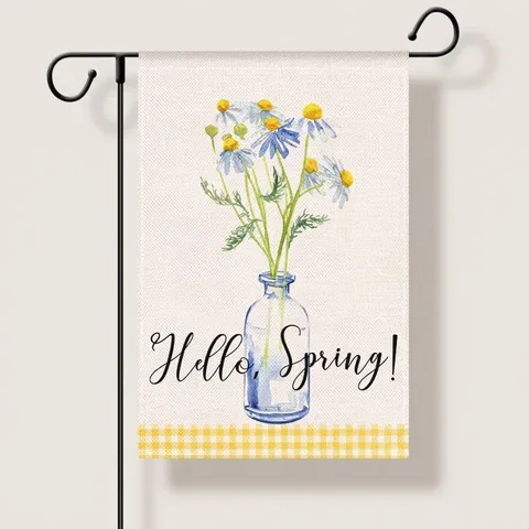 Frühlingsgartenflagge Strapazierfähiges Leinen Willkommen Hello Spring Blumen Banner Outdoor Hofdeko Für Haus Garten Deko Banner