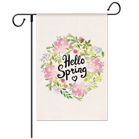 Frühlingsgartenflagge Strapazierfähiges Leinen Willkommen Hello Spring Blumen Banner Outdoor Hofdeko Für Haus Garten Deko Banner