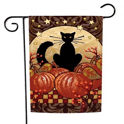 Dubbelzijdige Polyester Tuinvlag Voor Decoratie Van Buitenplaats Met Pompoen Zwarte Kat Zonnebloem Herfst Oogst Thema Feestelijk Welkomstbord