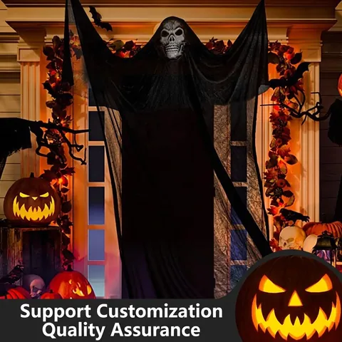 Halloween Hanging Ghost Decoration Large Scary Skull Ghost With Long Gauze For Outdoor Yard Porch Spooky Party Prop Decor