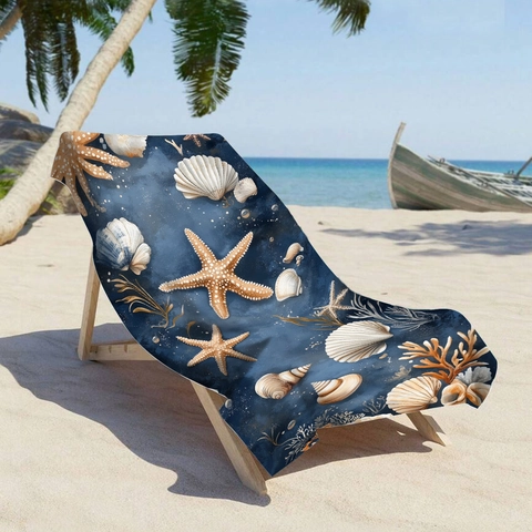 Ocean Theme Microfiber Beach Towel Blue Seaside Seashell Starfish Coral Digital Printed Absorbent Fast Drying Large Bath Towel For Swimming Travel