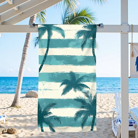 Hawaiian Coconut Tree Printed Beach Towel Microfiber Absorbent Quick Dry Pool Bath Towel Tropical Stripe Large Sports Towel