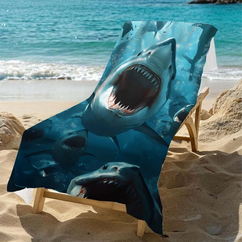 Quick Dry Microfiber Shark Beach Towel Deep Sea Pattern Large Absorbent Bath Towel For Adults Swimming Surfing Travel Essentials