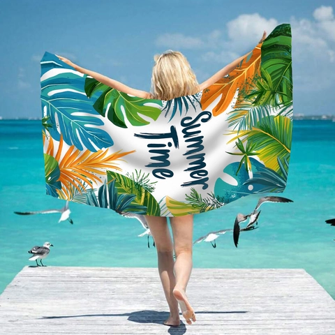 Tropical Microfiber Beach Towel Quick Dry Summer Time Monstera Leaf Print Outdoor Large Bath Towel For Swimming Travel Vacation