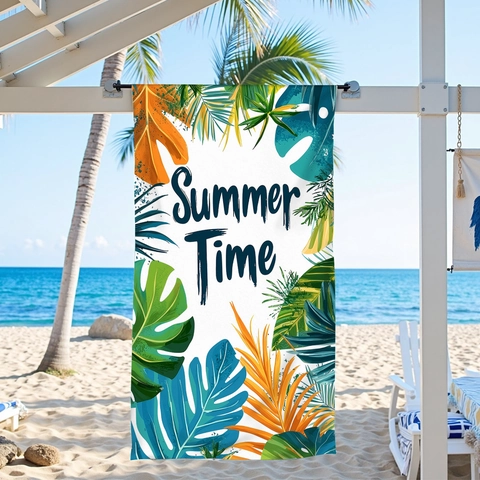 Tropical Microfiber Beach Towel Quick Dry Summer Time Monstera Leaf Print Outdoor Large Bath Towel For Swimming Travel Vacation
