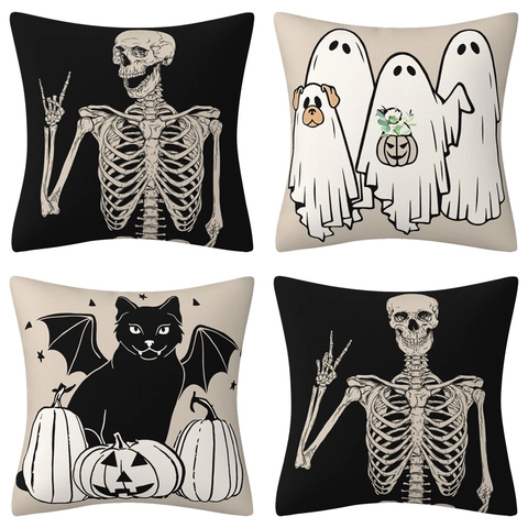 Halloween Tag Der Toten Skelett Deko Kissenbezug Schwarz Gotisch Sofa Kissenhülle Für Zuhause Party Dekoration