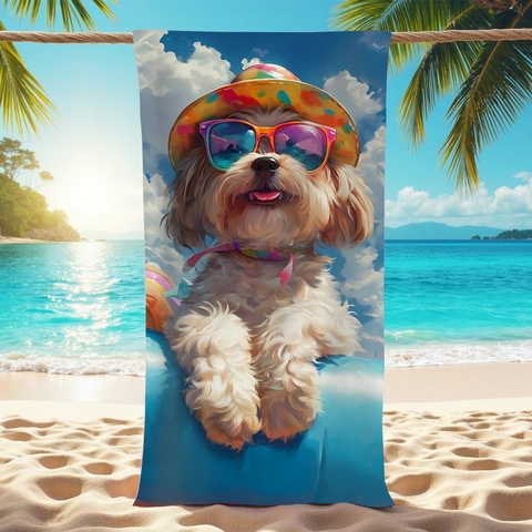 Mikrofaser Strandtuch Cool Sonnenbrille Hund Muster Digitaldruck Saugfähig Schnelltrocknend Badetuch Für Schwimmen Sommer Urlaub