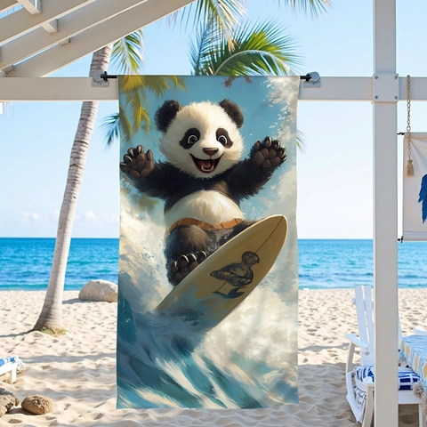 Cartoon Surfender Panda Mikrofaser Strandtuch Schnell Trocknend Saugfähig Badetuch Schwimmbad Tropisch Bedrucktes Tuch