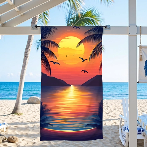 Tropical Sunset Palm Tree Microfiber Beach Towel Quick Dry Absorbent Large Bath Towel For Swimming Travel Outdoor