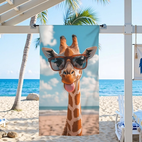 Lustige Girafe Mit Sonnenbrille Bedrucktes Mikrofaser Strandtuch Schnelltrocknend Saugfähiges Badetuch Für Schwimmen Reisen