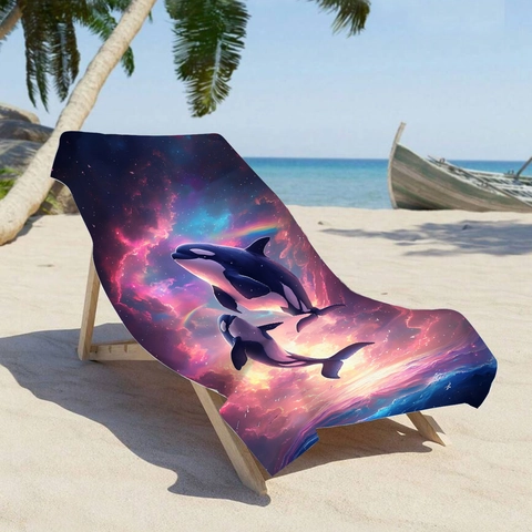 Dreamy Orca Galaxy Starry Sky Microfiber Beach Towel Quick Dry Sand Free Printed Bath Towel For Swimming Camping Travel