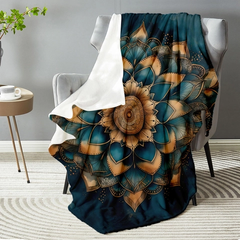 Couverture en Flanelle Mandala Bohème Impression Numérique Jeté de Canapé Polaire en Polyester Doux Couverture Toutes Saisons