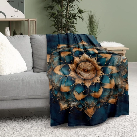 Couverture en Flanelle Mandala Bohème Impression Numérique Jeté de Canapé Polaire en Polyester Doux Couverture Toutes Saisons