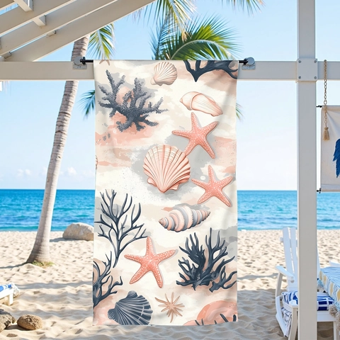 Microfiber Beach Towel Ocean Theme Shell Starfish Coral Print Sand Free Quick Dry Large Bath Towel For Swimming Yoga Travel