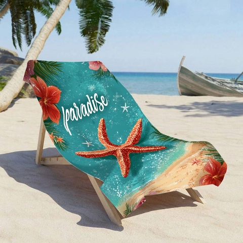 Starfish Paradise Microfiber Beach Towel Tropical Hibiscus Floral Printed Quick Dry Large Bath Towel For Swimming Travel Vacation