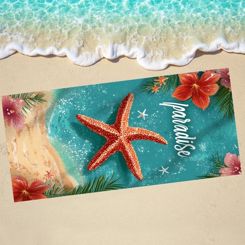 Starfish Paradise Microfiber Beach Towel Tropical Hibiscus Floral Printed Quick Dry Large Bath Towel For Swimming Travel Vacation