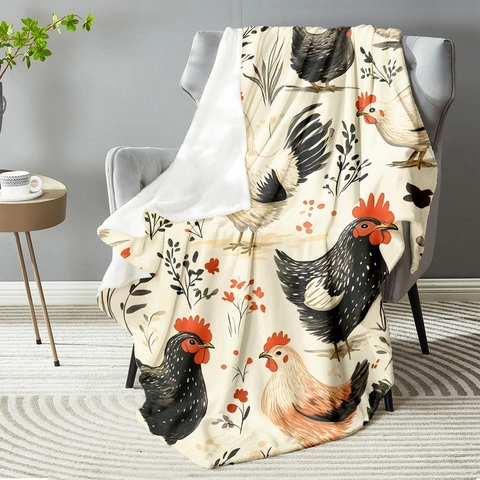 Manta de Franela con Patrón de Gallo y Gallina Rústico Americano Suave Cálida Impresión Digital para Sofá Cama Siesta Decoración del Hogar