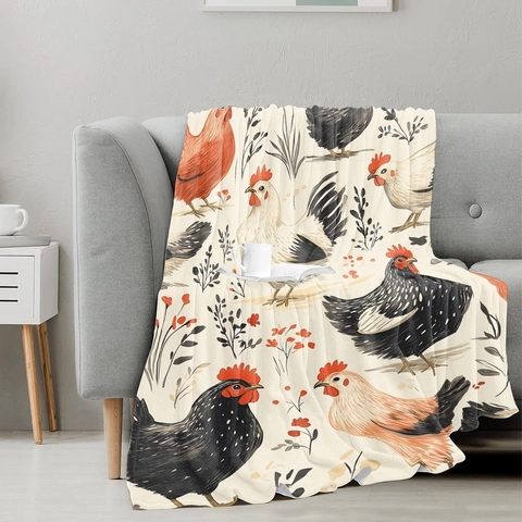Manta de Franela con Patrón de Gallo y Gallina Rústico Americano Suave Cálida Impresión Digital para Sofá Cama Siesta Decoración del Hogar