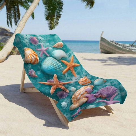 Teal Microfiber Beach Towel Starfish Shell Print Quick Dry Absorbent Bath Towel For Swimming Yoga Camping Hiking