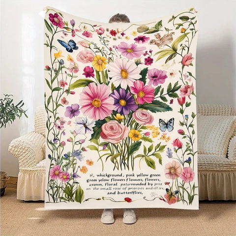 Pastoraal Bloem Vlinder Print Flanel Deken Zacht Ademend Polyester Deken Voor Bank Bed Couch Home Decor