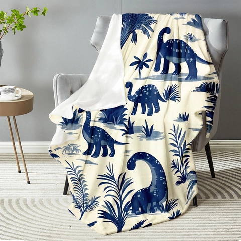 Couverture en Flanelle Dinosaure Dessin Animé Doux Polyester pour Canapé Lit Toutes Saisons Chaud Confortable Voyage Enfants Adultes