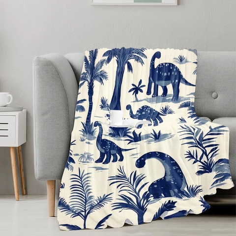 Couverture en Flanelle Dinosaure Dessin Animé Doux Polyester pour Canapé Lit Toutes Saisons Chaud Confortable Voyage Enfants Adultes