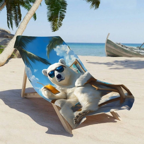 Microfiber Beach Towel Polar Bear With Sunglasses Pattern Absorbent Quick Dry Large Bath Towel For Swimming Yoga Outdoor