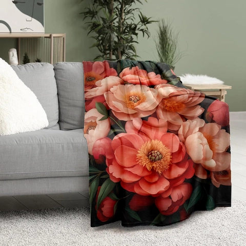 Luxurious Floral Print Flannel Blanket Soft Polyester Throw Blanket For Sofa Bed Air Conditioning Nap Blanket Home Decor